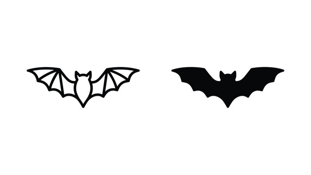 Flying bat icon in line and solid style for Halloween and spooky theme
