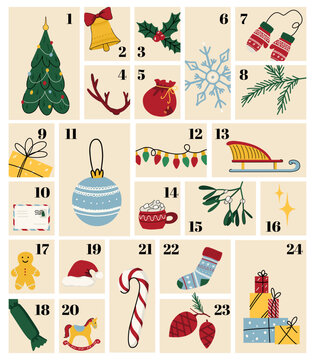 Christmas advent calendar vector isolated on white background