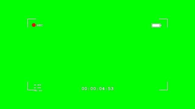 Digital Video Recording Interface with Pulsing Indicator and Timecode on Chroma Green Screen