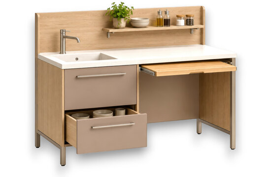 Modern kitchen island with sink and pullout table