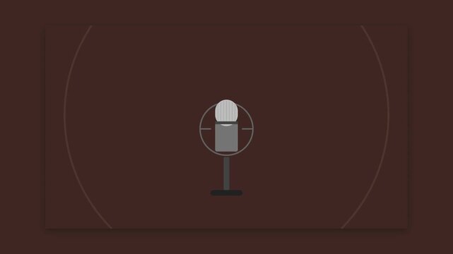 Classic Studio Microphone with Radiating Sonic Waves on Deep Chocolate Brown Background