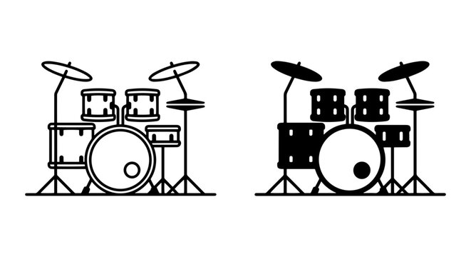 Drum Kit Vector Icons, Music Percussion Set, Rock Band Instrument Graphics