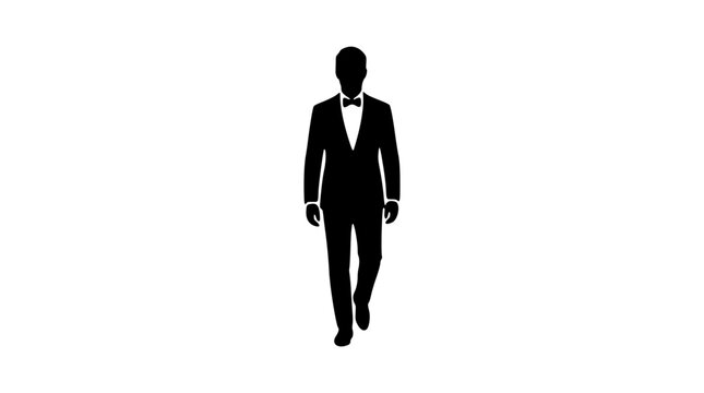 Groom standing in tuxedo silhouette
