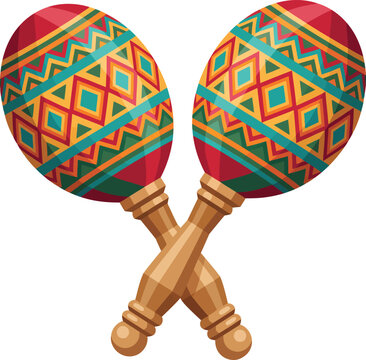 Pair of Traditional Mexican Maracas Flat Vector Illustration, Detailed Colorful Latin Percussion Instrument Icon
