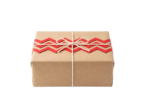 Brown Paper Gift Box With Red Chevron