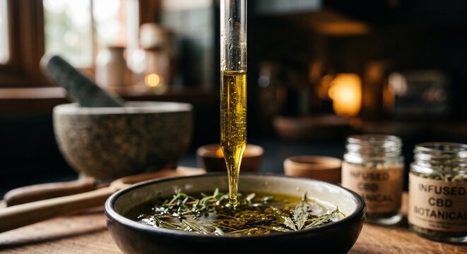 Cannabis infused olive oil in glass pipette