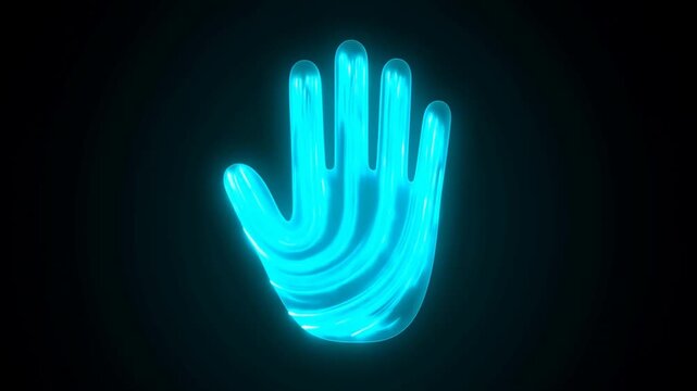 Glowing Cyan Hand Silhouette Fills with Flowing Light on a Dark Background