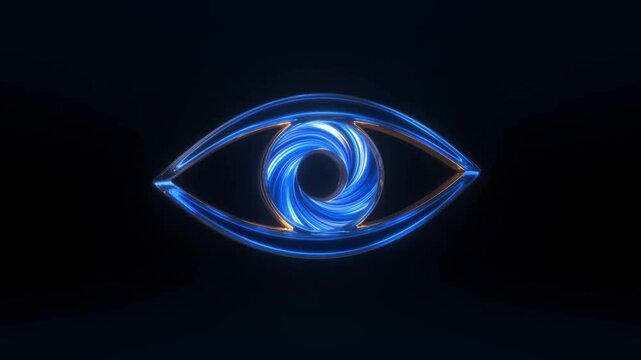 Glowing Blue and Gold Eye Symbol With Swirling Iris on a Dark Abstract Background