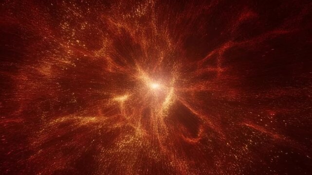 Glowing Red and Orange Particles Radiating from a Bright Center in an Abstract Energy Field