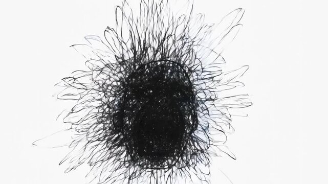 Hand Drawn Screaming Face Transforms into a Dark Flower on White Background