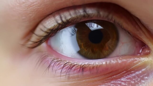Extreme Closeup of Brown Eye Blinking Against a Softly Lit Facial Background