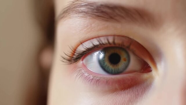 Extreme Close View of a Green Eye Opening and Gazing Forward
