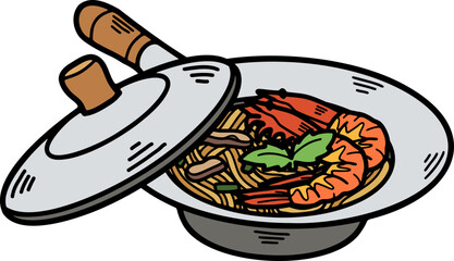 goong ob woon sen cooked in a pot Thai dish © Koon