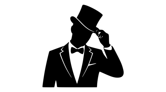 vector illustration of a businessman. Groom tipping formal hat silhouette