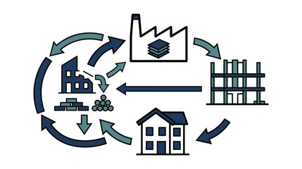 Obraz premium Sustainable Building Material Circular Economy CAD Vector Icons 