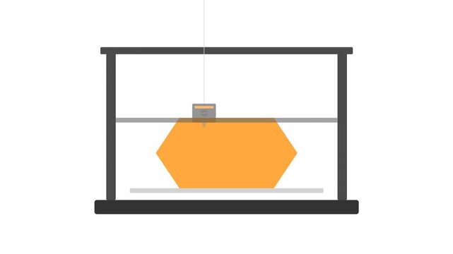 Industrial 3D Printer Motion Graphic with Moving Nozzle and Layered Orange Object Printing Process