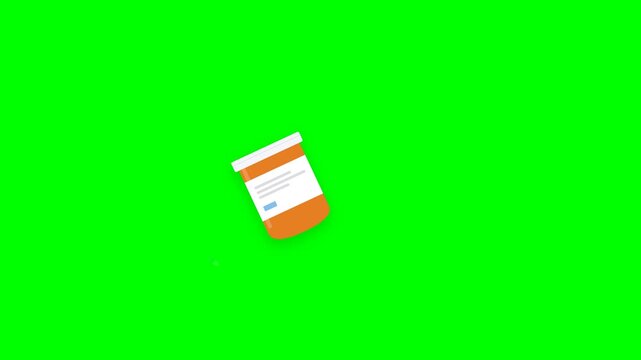 Medical Prescription Pill Bottle Spilling Blue and White Capsules with 500mg Dosage Indicator on Chroma Key Green