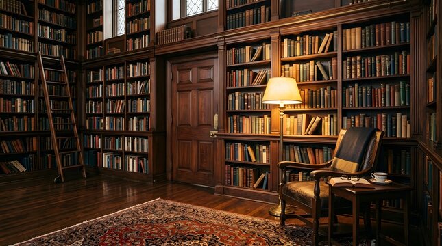 Classic home library with leather chair