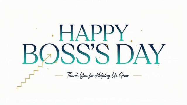 Happy Boss's Day Greeting Typography, Professional Corporate Appreciation Card Banner, Executive Leadership Celebration Graphic