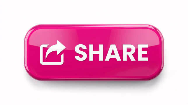 Pink glossy share button with arrow icon, social media UI element