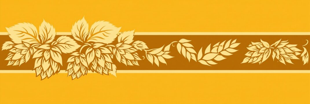 Golden Hop Cones and Leaves Ornamental Border for Oktoberfest