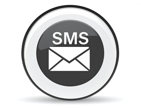 Black glossy circle button with white SMS icon.