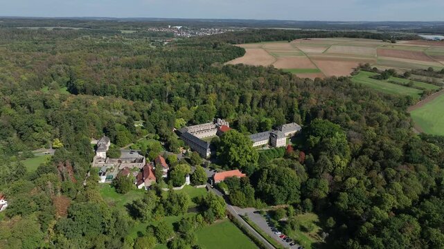 Aerial view, Arnsburg Abbey near Lich, Arnsburg, Hesse, Germany