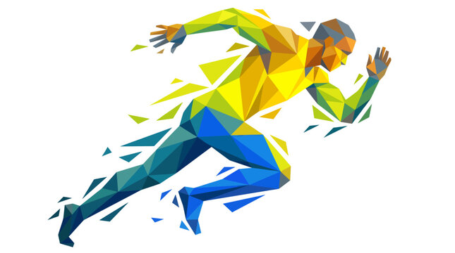 Vibrant abstract vector illustration of a fast sprinter in mid-stride, dynamic and colorful.