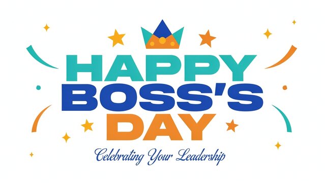 Happy Boss's Day typographic greeting graphic, colorful leadership celebration banner, modern business appreciation vector art for workplace events