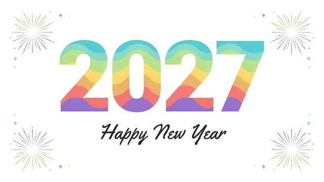 Colorful 2027 Happy New Year typography design, festive gradient number background, holiday celebration greeting banner