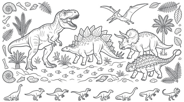 Dinosaur Collection Illustration Isolated on White