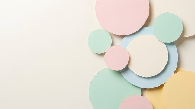 Abstract pastel colored paper circles arranged in layers with a clean white background creating a modern aesthetic