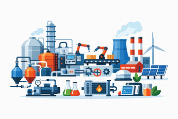 Fototapeta premium Industrial automation and renewable energy factory concept illustration