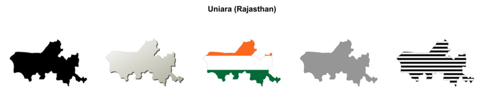 Uniara (Rajasthan) blank outline map set