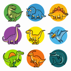 Various dinosaur and prehistoric reptile cartoon icons. © abarker
