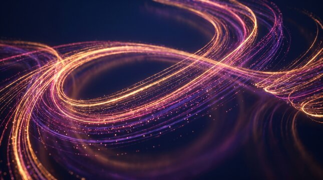 Abstract background with glowing, curved lines in shades of orange, purple, and blue against a dark background.