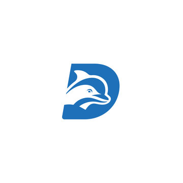 Creative Dolphin D Logo Design. Editable color.