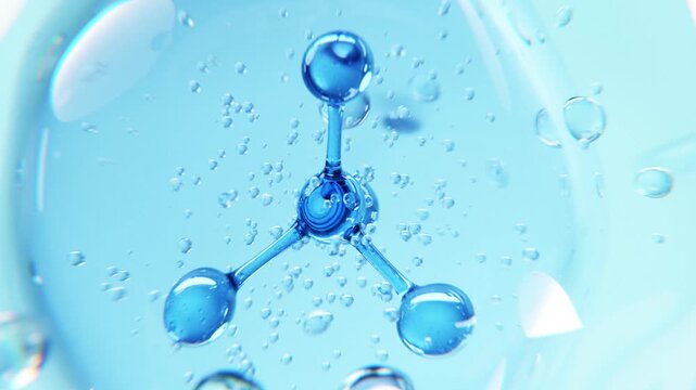 3D molecule Skin Serum and Vitamin illustration isolated on blue background. concept skin care cosmetics solution. 3d rendering.