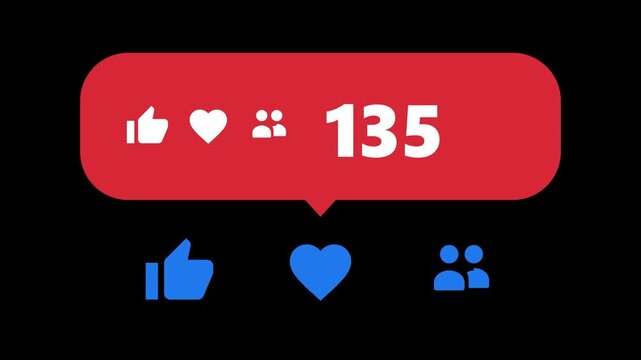 Animation of likes, favorites and followers continuing to increase and going viral with a black background