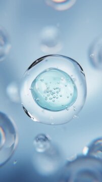 Soft  Blue  liquid serum bubbles floating gently in clear space. Ideal for skincare, cosmetic essence, and luxury wellness background with elegant light and texture.