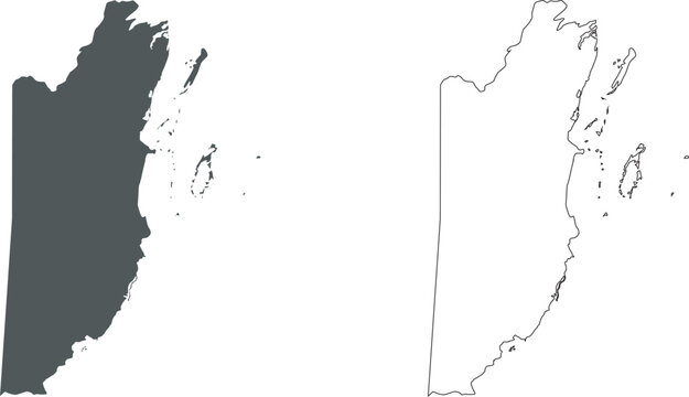  Vector silhouette and outline map of Belize isolated on white background