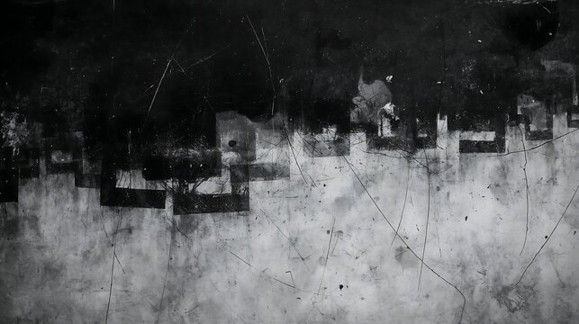 Abstract grunge background with dark black and white textured layers and distressed scratch marks