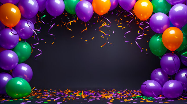 Celebratory Stock Illustration With Flu Purple Balloons and Confetti for a Festive Event