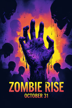 Zombie Rise Features a Hand Reaching up From the Ground With Dark Figures in the Background Set for an Event on October 31