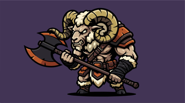 Powerful fantasy ram warrior holding battle axe illustration