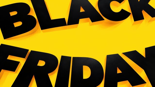 Black Friday lettering is composed of bold black 3D characters set against a vibrant yellow background.