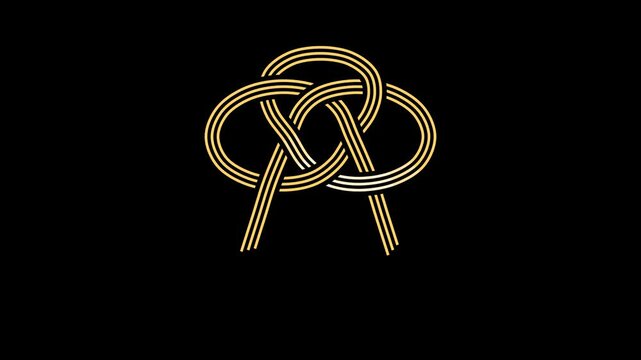 Gold mizuhiki knot ties itself, festive Japanese line art on black