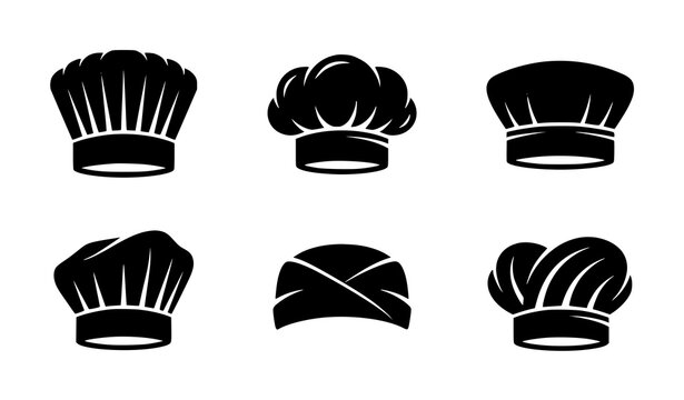 Minimal six chef hat black white culinary restaurant vector icon collection