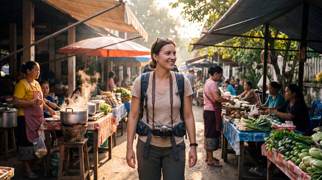 Traveler Exploring Local Morning Market