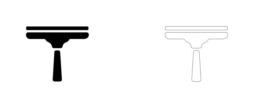 Window squeegee wiper tool vector icon filled and outline, glass cleaner and water scraper symbol.